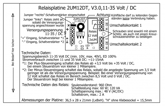 Miniatur-Relaisplatine "2UM12DT"