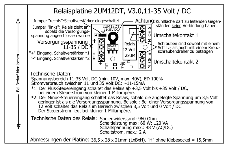 Miniatur-Relaisplatine "2UM12DT"